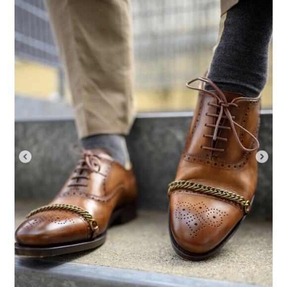 Taft Other - *Flaw Taft The Grail Oxford Dress Shoes Chain Brown Leather Men's EU 44 US 11
